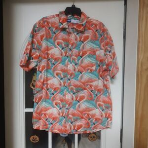 Old Navy Everyday Shirt Tropical Flamingo Short Sleeve Button Down Men's XL